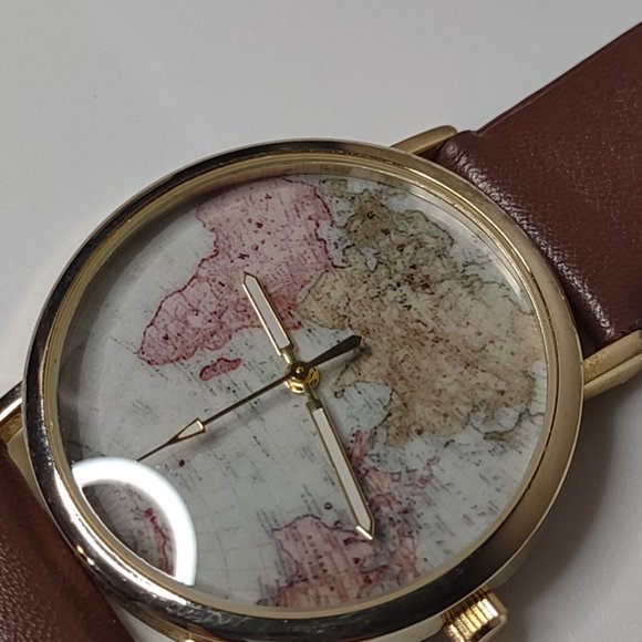 Brown And Gold Tone Map Watch - Picture 3 of 12